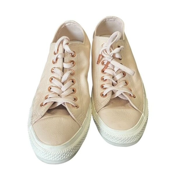 Converse All Star Leather Low Top Pale Pink Rose Gold Trim Sneakers Women's Size - Picture 1 of 6